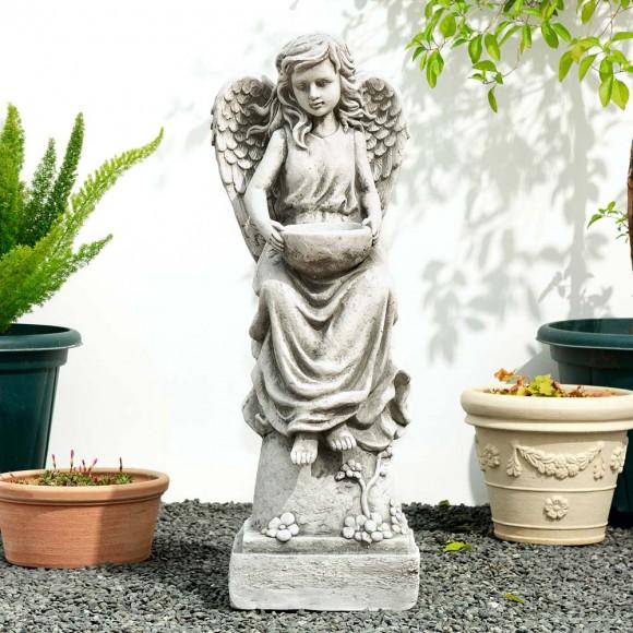 Glitzhome Glitzhome 31.25"H MGO Angel Garden Statue With A Birdbath