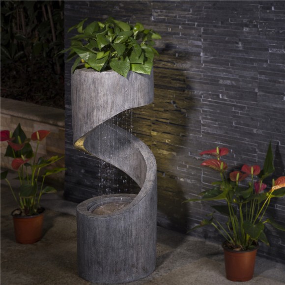 Glitzhome Glitzhome 31.30"H Polyresin Curving Shaped Outdoor Fountain With Pump & LED Light