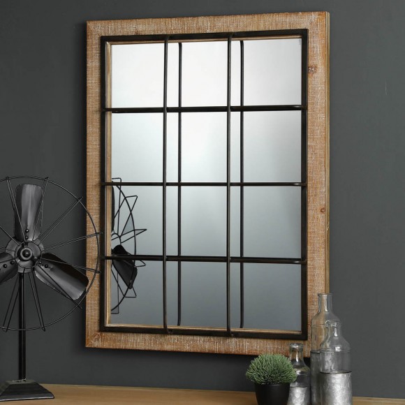 Glitzhome Glitzhome 31.5"H Farmhouse Wooden/Metal Windowpane Rectangular Wall Mirror Decor