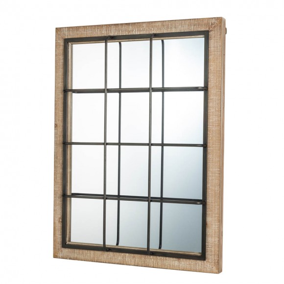 Glitzhome Glitzhome 31.5"H Farmhouse Wooden/Metal Windowpane Rectangular Wall Mirror Decor