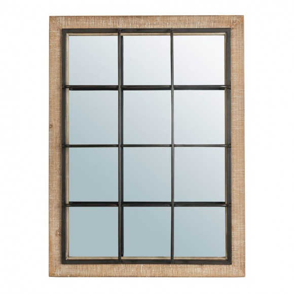 glitzhome Glitzhome 31.5"H Farmhouse Wooden/Metal Windowpane Rectangular Wall Mirror Decor