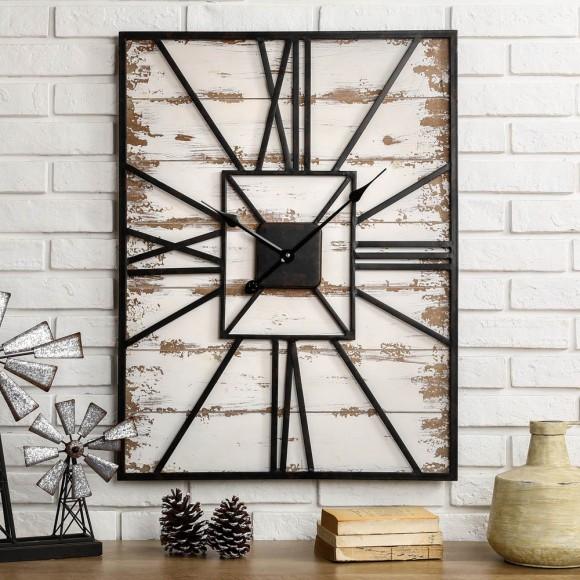 Glitzhome Glitzhome 31.5"H Oversized Farmhouse Wooden/Metal Rectangular Wall Clock