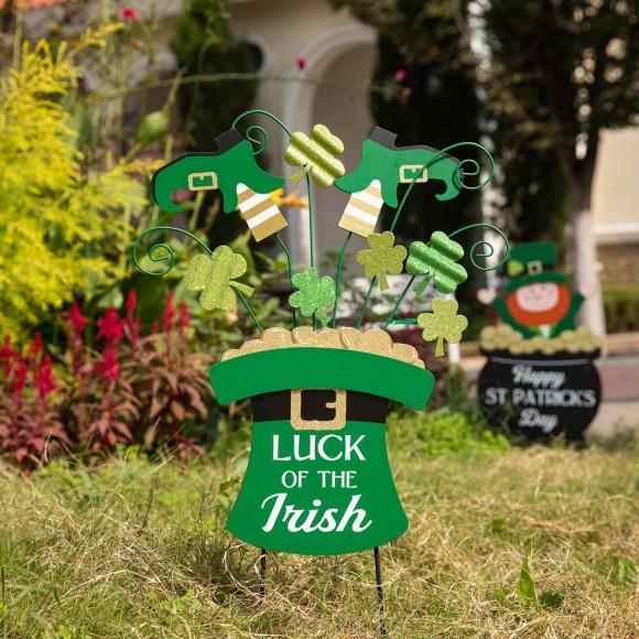 Glitzhome Glitzhome 31.5"H St. Patrick's Day Wooden Leprechaun Belt Yard Stake Or Wall Décor (Two Functions)
