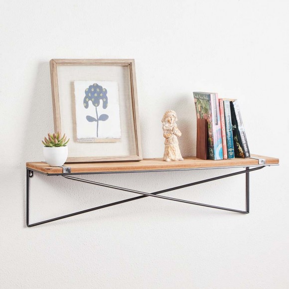Glitzhome Glitzhome 31.5"L Farmhouse Rustic Metal/Wooden Wall Shelf