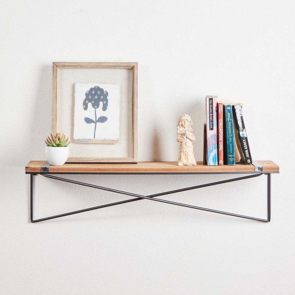 Glitzhome Glitzhome 31.5"L Farmhouse Rustic Metal/Wooden Wall Shelf