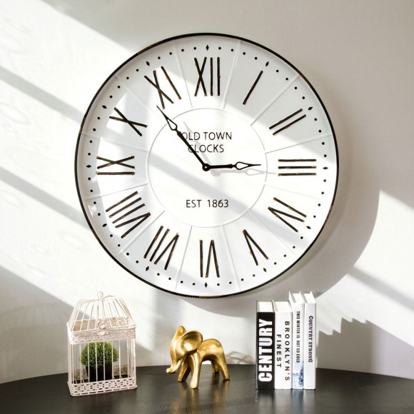 Glitzhome Glitzhome 31.5" Oversized Farmhouse Metal Enamel Wall Clock