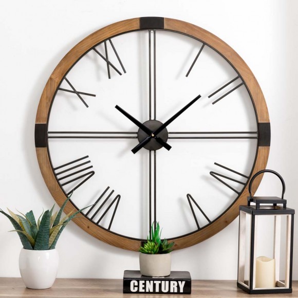 Glitzhome Glitzhome 31.50"D Oversized Modern Farmhouse Metal/Wooden Wall Clock