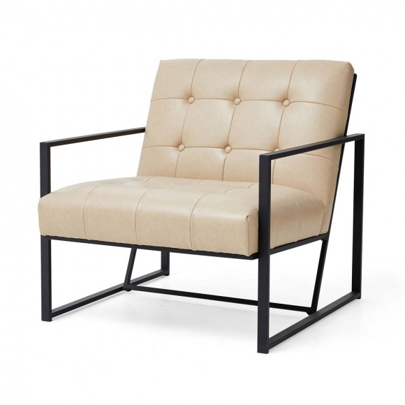 glitzhome Glitzhome 31.50"H Beige PU Leather Button-tufted Accent Arm Chair with Black Metal Frame