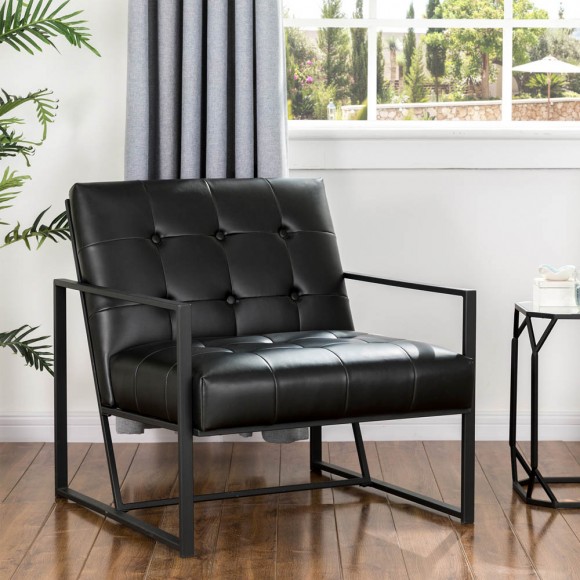 Glitzhome Glitzhome 31.50"H Black PU Leather Tufted Accent Chair
