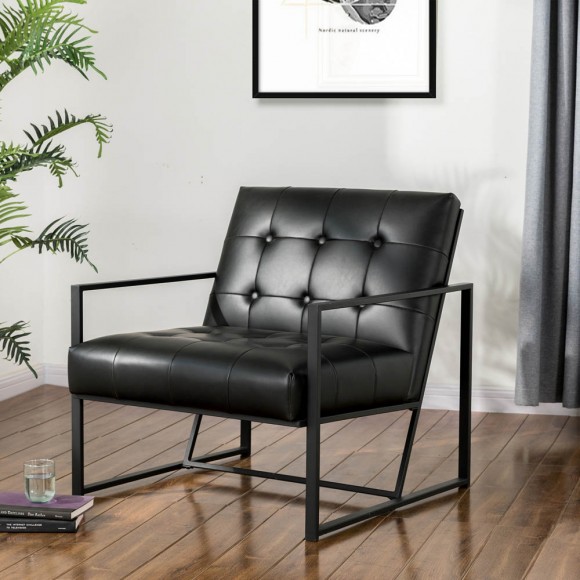 Glitzhome Glitzhome 31.50"H Black PU Leather Tufted Accent Chair