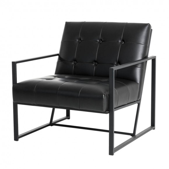 glitzhome Glitzhome 31.50"H Black PU Leather Tufted Accent Chair