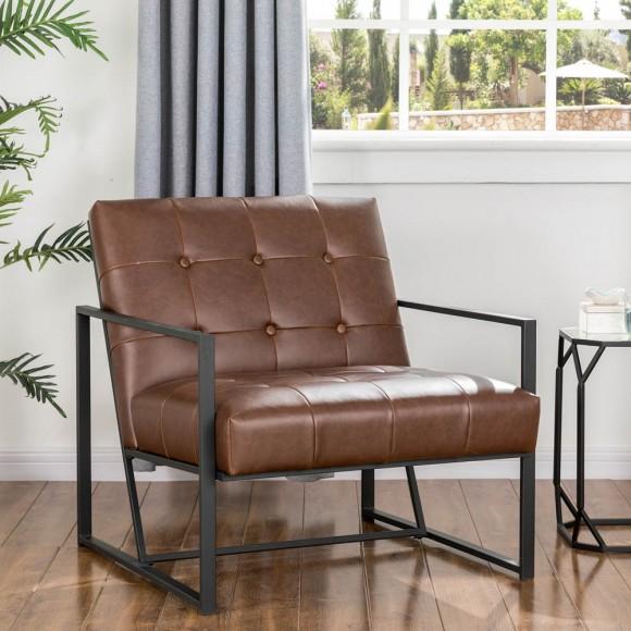 Glitzhome Glitzhome 31.50"H Brown PU Leather Tufted Accent Chair