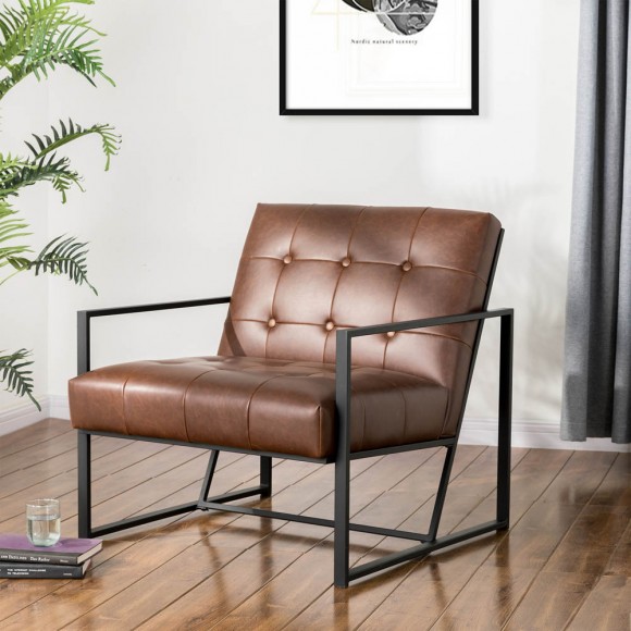 Glitzhome Glitzhome 31.50"H Brown PU Leather Tufted Accent Chair