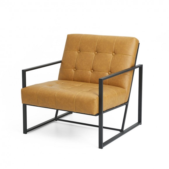 glitzhome Glitzhome 31.50"H Camel PU Leather Button-tufted Accent Arm Chair with Black Metal Frame