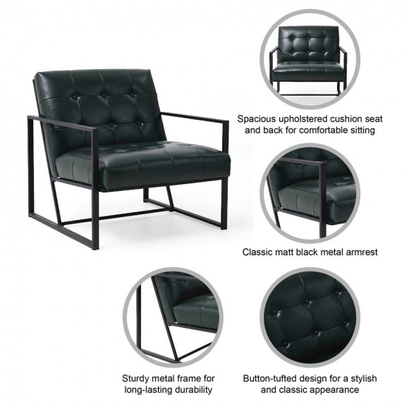 Glitzhome Glitzhome 31.50"H Green PU Leather Button-tufted Accent Arm Chair With Black Metal Frame