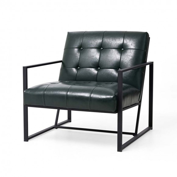 glitzhome Glitzhome 31.50"H Green PU Leather Button-tufted Accent Arm Chair with Black Metal Frame