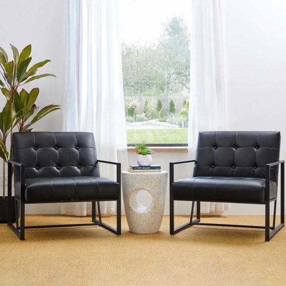 Glitzhome Glitzhome 31.50"H Modern Black Leatherette Accent Armchair With Black Metal Frame Set Of 2