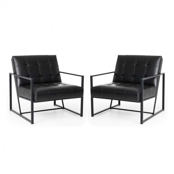 glitzhome Glitzhome 31.50"H Modern Black Leatherette Accent Armchair with Black Metal Frame Set of 2