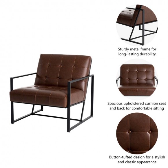 Glitzhome Glitzhome 31.50"H Modern Brown Leatherette Accent Armchair With Black Metal Frame Set Of 2