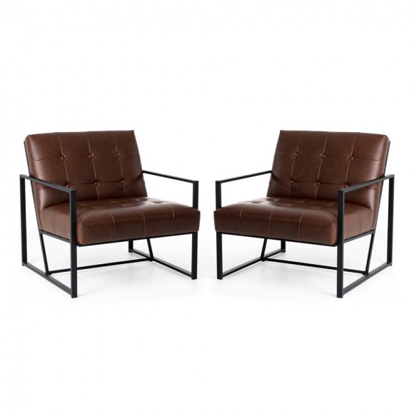 glitzhome Glitzhome 31.50"H Modern Brown Leatherette Accent Armchair with Black Metal Frame Set of 2