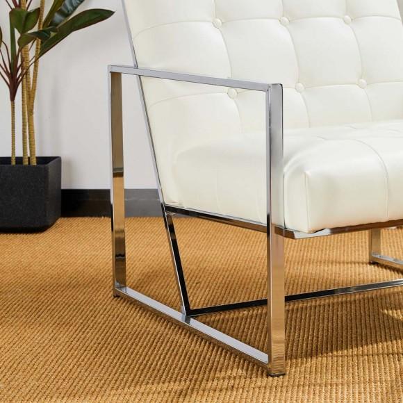 Glitzhome Glitzhome 31.50"H White PU Leather Button-tufted Accent Arm Chair With Chrome Plated Frame