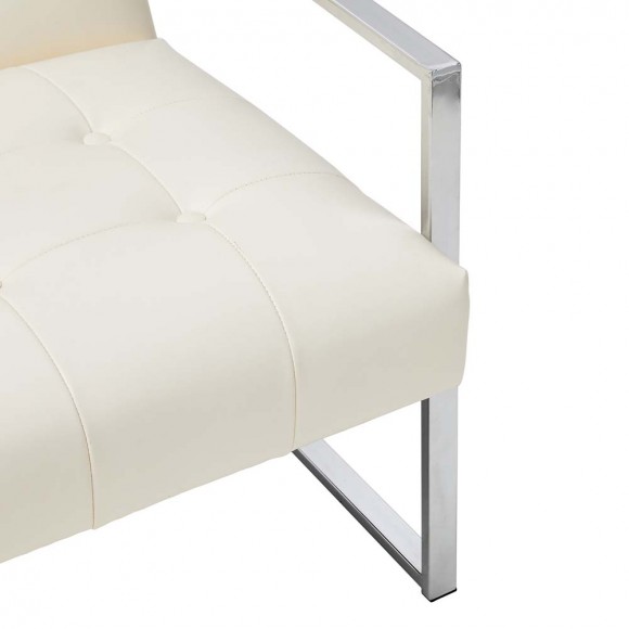 Glitzhome Glitzhome 31.50"H White PU Leather Button-tufted Accent Arm Chair With Chrome Plated Frame
