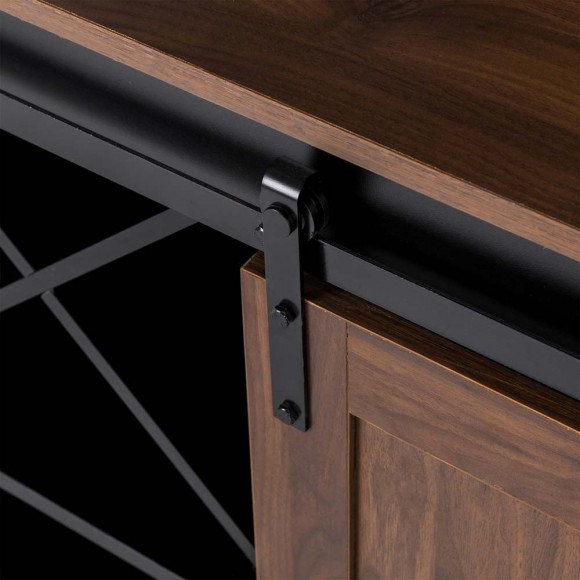Glitzhome Glitzhome 31.50"L Modern Industrial Black/Walnut Wine Cabinet With Natural Top And Sliding Door