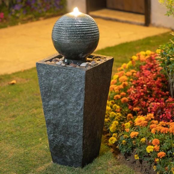 Glitzhome Glitzhome 31.69"H Polyresin Rippling Floating Sphere Pedestal Outdoor Fountain With Pump & LED Light