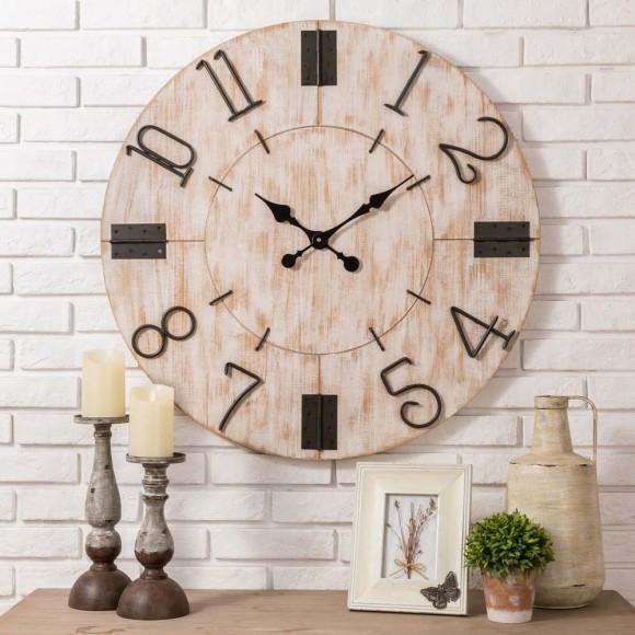 Glitzhome Glitzhome 31.70"D Oversized Farmhouse White Wooden Wall Clock