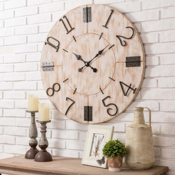 Glitzhome Glitzhome 31.70"D Oversized Farmhouse White Wooden Wall Clock