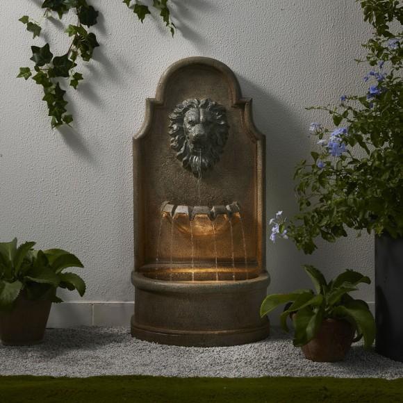 Glitzhome Glitzhome 31.75"H European Style 3-Tier Oversized Faux Granite Lion Head Polyresin Outdoor Fountain With Pump And LED Light