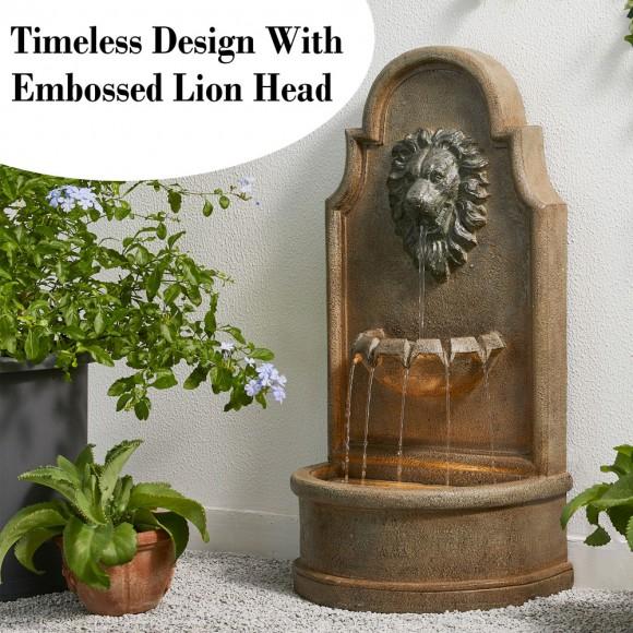 Glitzhome Glitzhome 31.75"H European Style 3-Tier Oversized Faux Granite Lion Head Polyresin Outdoor Fountain With Pump And LED Light