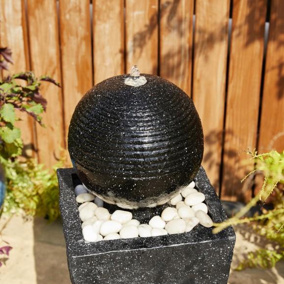 Glitzhome Glitzhome 31.75"H Modern Black Geometric Pedestal And Sphere Polyresin Outdoor Floor Fountain With Pebbles Pump And LED Light (KD)