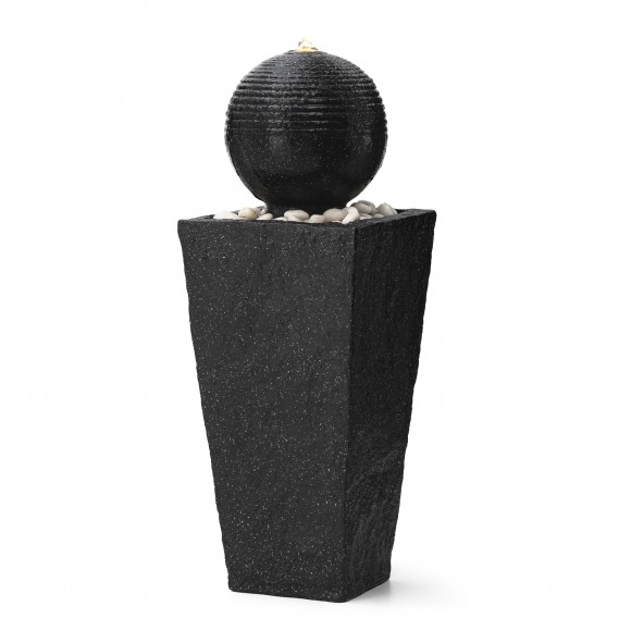 glitzhome Glitzhome 31.75"H Modern Black Geometric Pedestal and Sphere Polyresin Outdoor Floor Fountain with Pebbles Pump and LED Light (KD)