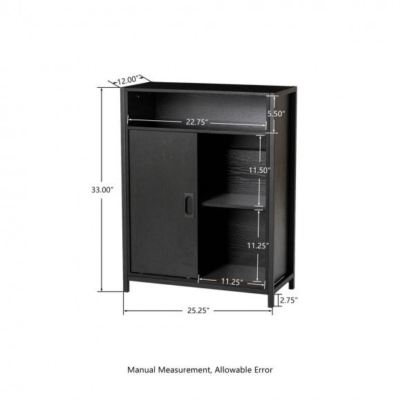 Glitzhome Glitzhome 31.75"H Modern Industrial Black Oak Melamine Floor Cabinet With 2 Sliding Doors