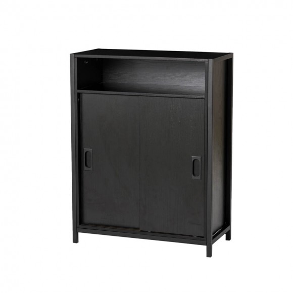 glitzhome Glitzhome 31.75"H Modern Industrial Black Oak Melamine Floor Cabinet with 2 Sliding Doors