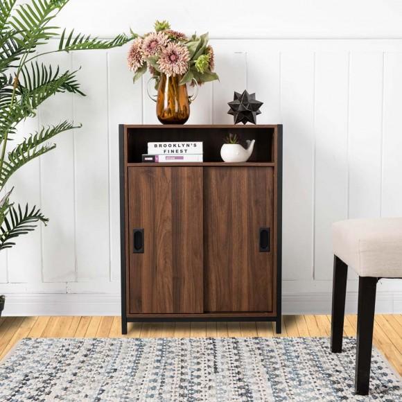 Glitzhome Glitzhome 31.82"H Wooden/Metal Floor Cabinet With Double Sliding Doors