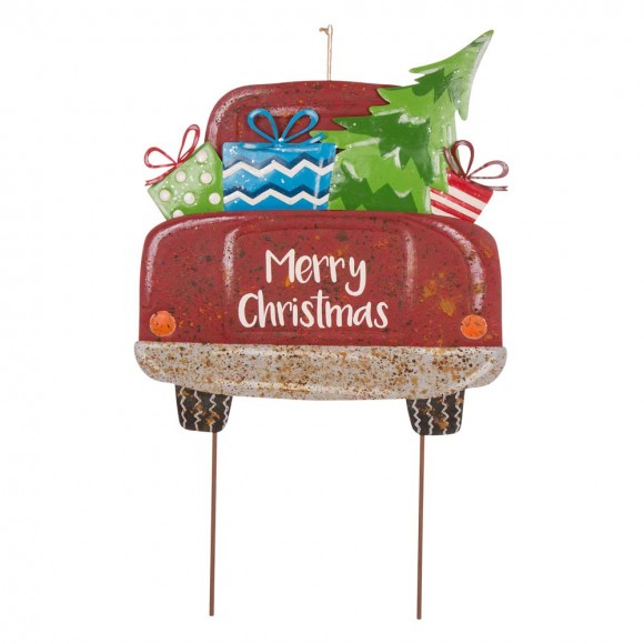 glitzhome Glitzhome 31.89"H Rusty Metal Christmas Truck Yard Stake or Standing Décor or Wall Décor