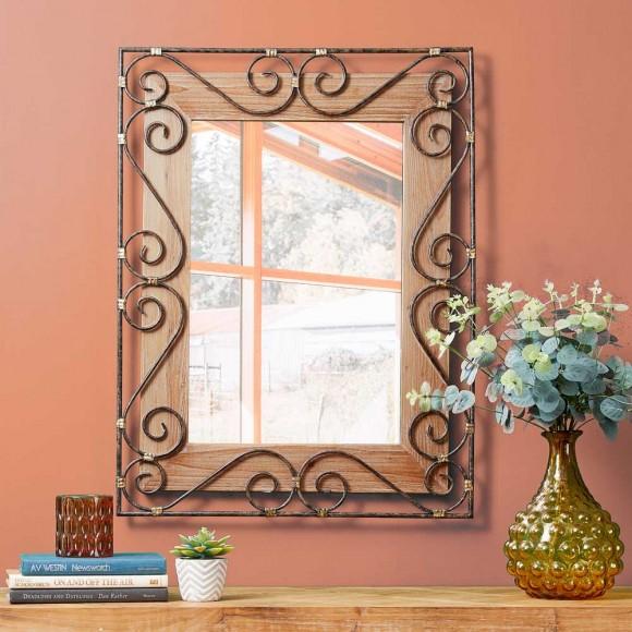Glitzhome Glitzhome 31"H Traditional Rectangle Wooden And Metal Scroll Wall Mirror