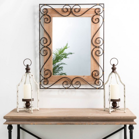 Glitzhome Glitzhome 31"H Traditional Rectangle Wooden And Metal Scroll Wall Mirror