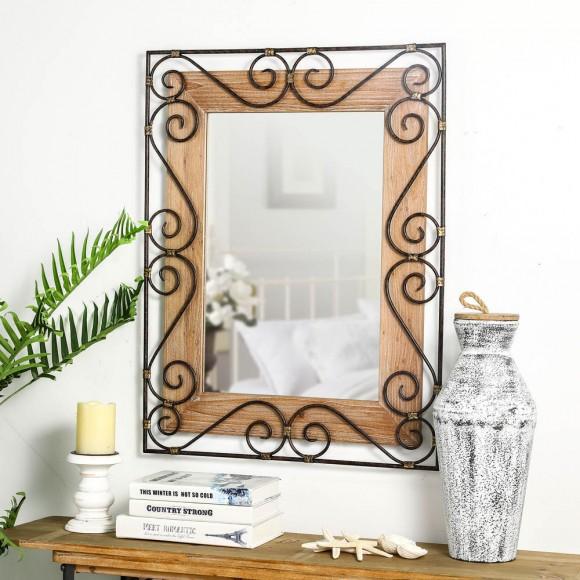 Glitzhome Glitzhome 31"H Traditional Rectangle Wooden And Metal Scroll Wall Mirror