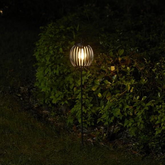 Glitzhome Glitzhome 32.25"H Black Metal Stripes Solar Powered Outdoor Lantern With Edison Bulb And Stake (KD)