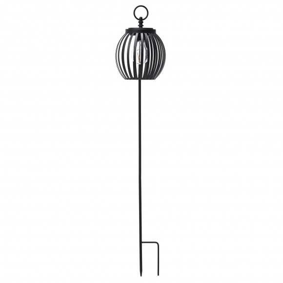 glitzhome Glitzhome 32.25"H Black Metal Stripes Solar Powered Outdoor Lantern with Edison Bulb and Stake (KD)