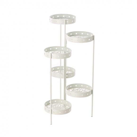 glitzhome Glitzhome 32.25"H Foldable Multi-Tiered Round White Metal Planter Stand