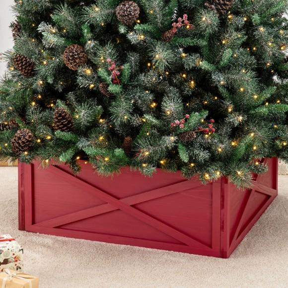 Glitzhome Glitzhome 32.25"L Red Wooden Tree Collar(KD)
