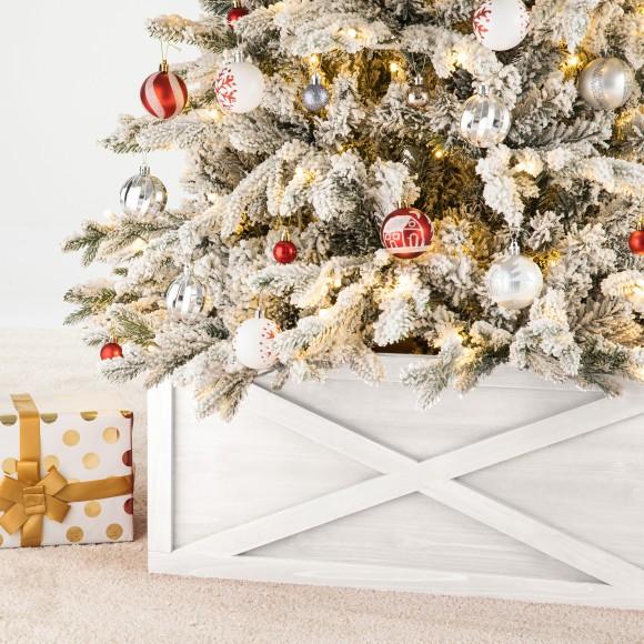 Glitzhome Glitzhome 32.25"L Washed White Wooden Tree Collar(KD)
