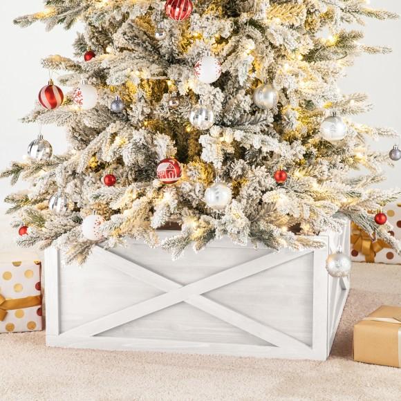 Glitzhome Glitzhome 32.25"L Washed White Wooden Tree Collar(KD)
