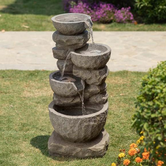 Glitzhome Glitzhome 32.28"H 4 Tiers Polyresin Waterfall Outdoor Fountain With Pump And LED Lights