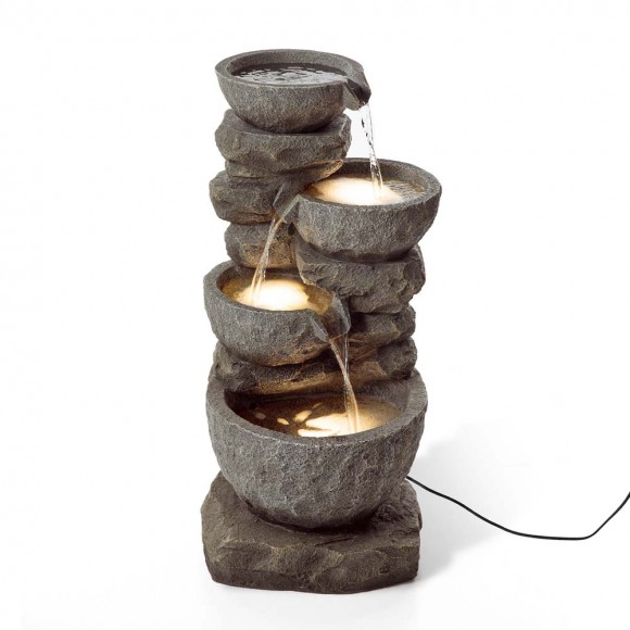 glitzhome Glitzhome 32.28"H 4 Tiers Polyresin Waterfall Outdoor Fountain With Pump and LED Lights