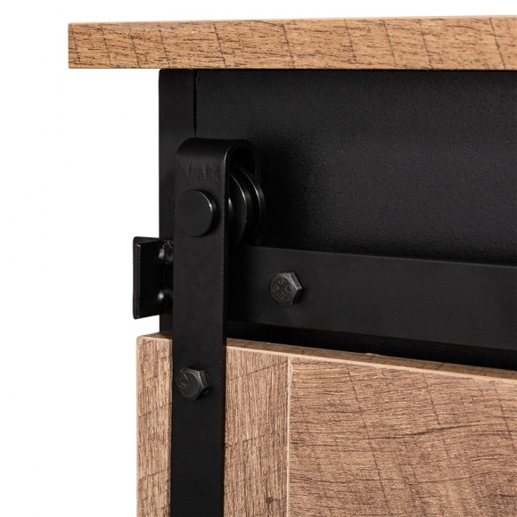 Glitzhome Glitzhome 32.30"H Modern Industrial Black Wine Cabinet With Natural Top And Sliding Door